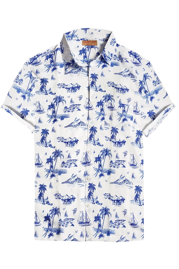 Men's Summer Beaches Button Down Tops Vacation Cruise Hawaiian Shirt for Men Stylish Party Short Sleeve Shirts L Tropical, White