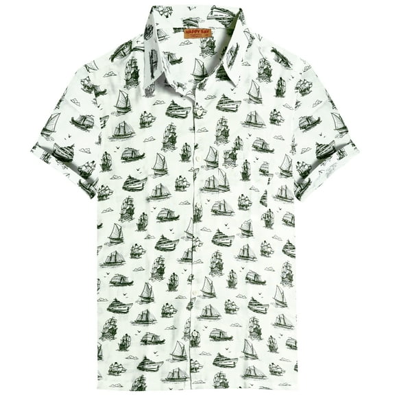 LA LEELA Men's Summer Beaches Button Down Tops Vacation Cruise Hawaiian Shirt for Men Stylish Party Short Sleeve Shirts M Ocean, White