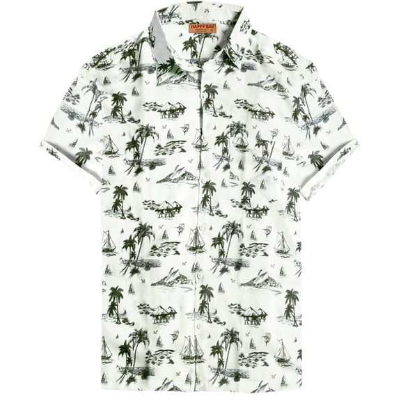 LA LEELA Men's Summer Beaches Button Down Tops Vacation Cruise Hawaiian Shirt for Men Stylish Party Short Sleeve Shirts M Palm Tree, White