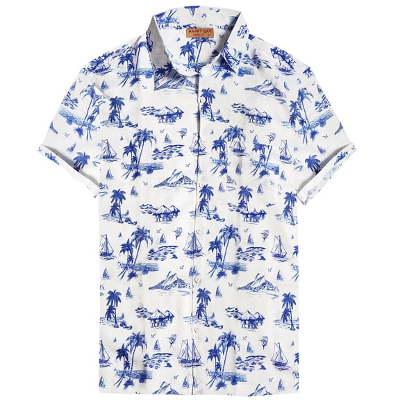 LA LEELA Men's Summer Beaches Button Down Tops Vacation Cruise Hawaiian Shirt for Men Stylish Party Short Sleeve Shirts M Tropical, White