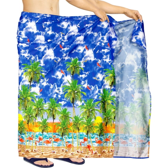 LA LEELA Men's Swim Bath Trunk Swimsuit Regular Surfing Swimwear Sarong Long Pareo Beach Wrap One Size Berry, Palm Tree Summer Vacation Aloha