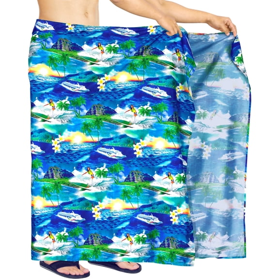 LA LEELA Men's Swim Bath Trunk Swimsuit Regular Surfing Swimwear Sarong Long Pareo Beach Wrap One Size Cobalt, Floral Summer Vacation Aloha