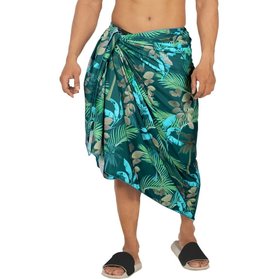 LA LEELA Men's Swim Bath Trunk Swimsuit Regular Surfing Swimwear Sarong Long Pareo Beach Wrap One Size Denim, Leaves Summer Vacation Party