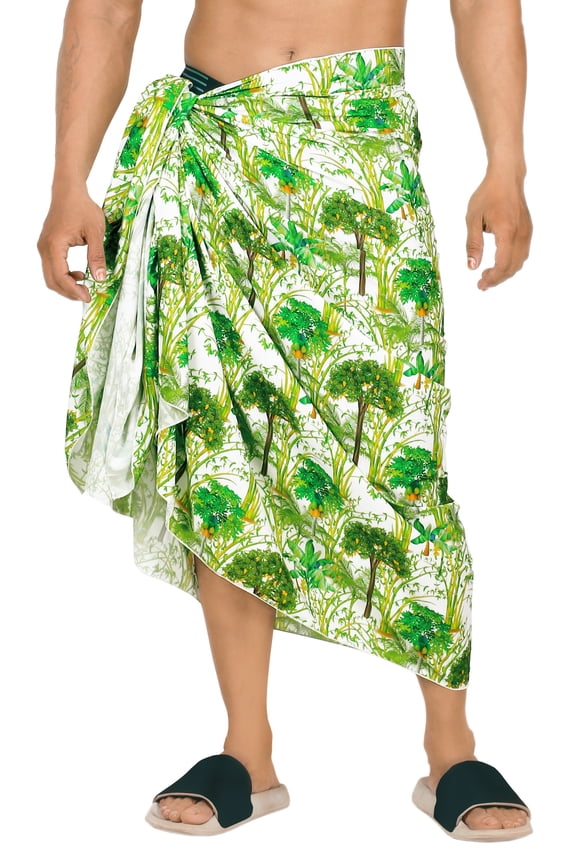 Men's Swim Bath Trunk Swimsuit Regular Surfing Swimwear Sarong Long Pareo Beach Wrap One Size Fern, Palm Tree Vacation