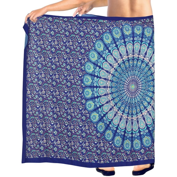 LA LEELA Men's Swim Bath Trunk Swimsuit Regular Surfing Swimwear Sarong Long Pareo Beach Wrap One Size Mandala, Blue Summer Vacation Aloha