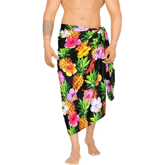 LA LEELA Men's Swim Bath Trunk Swimsuit Regular Surfing Swimwear Sarong Long Pareo Beach Wrap One Size Multi, Floral Summer Vacation Aloha