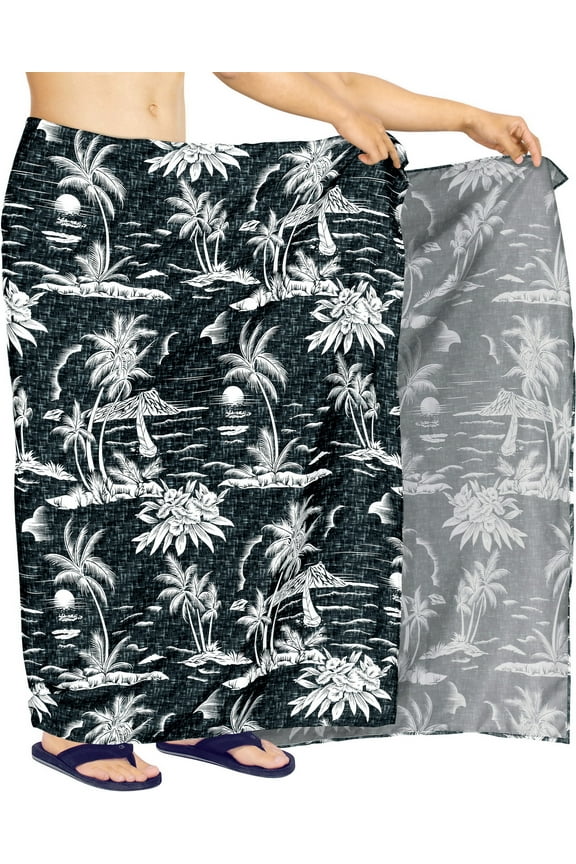 Men's Swim Bath Trunk Swimsuit Regular Surfing Swimwear Sarong Long Pareo Beach Wrap One Size Palm Tree, Black Vacation