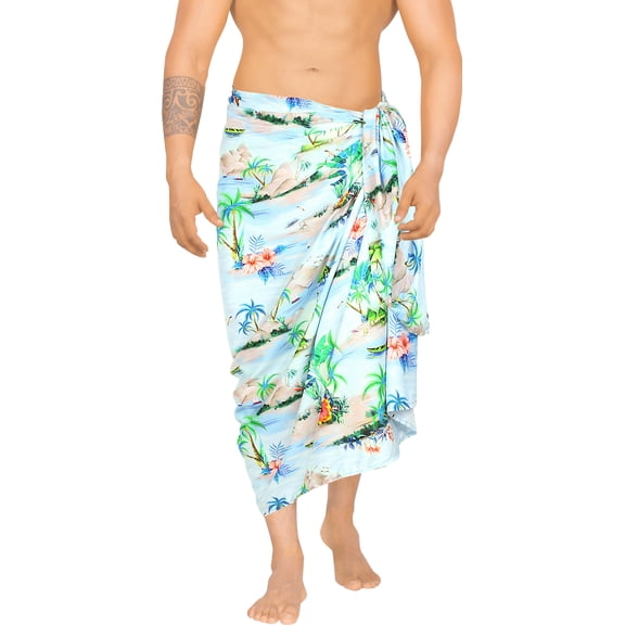 LA LEELA Men's Swim Bath Trunk Swimsuit Regular Surfing Swimwear Sarong Long Pareo Beach Wrap One Size Pastel, Island Summer Vacation Aloha
