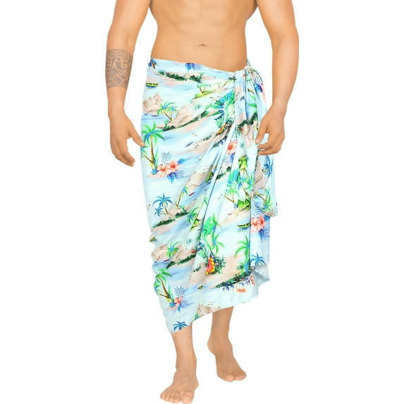 LA LEELA Men's Swim Bath Trunk Swimsuit Regular Surfing Swimwear Sarong Long Pareo Beach Wrap One Size Pastel, Island Summer Vacation Aloha