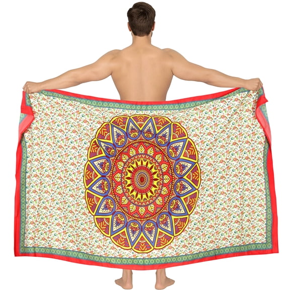 LA LEELA Men's Swim Bath Trunk Swimsuit Regular Surfing Swimwear Sarong Long Pareo Beach Wrap One Size Pearl, Mandala Summer Vacation Aloha