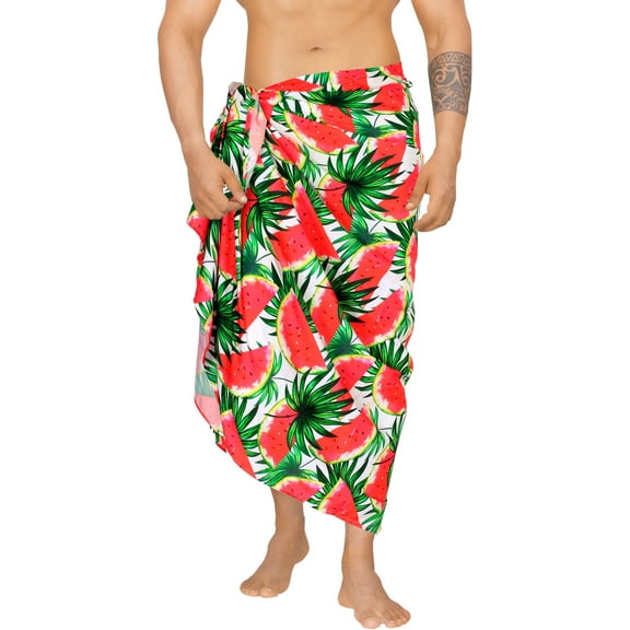 LA LEELA Men's Swim Bath Trunk Swimsuit Regular Surfing Swimwear Sarong Long Pareo Beach Wrap One Size Red, Leaves Summer Vacation Aloha