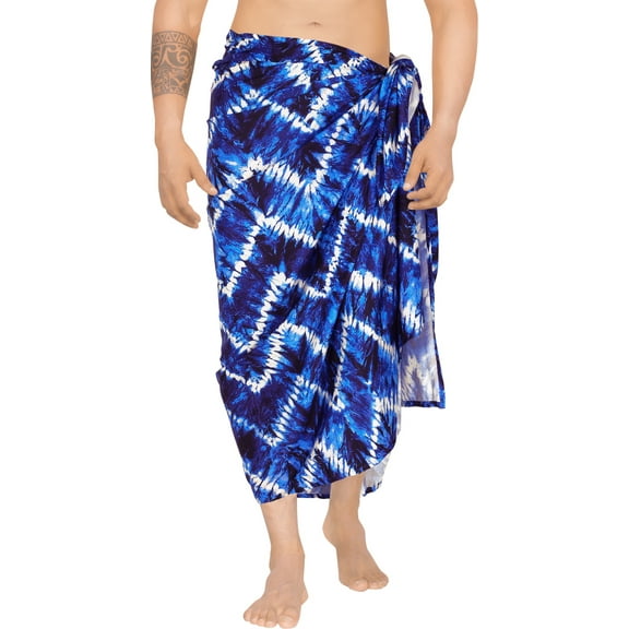 LA LEELA Men's Swim Bath Trunk Swimsuit Regular Surfing Swimwear Sarong Long Pareo Beach Wrap One Size Sapphire, Aztec Summer Vacation Aloha