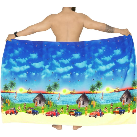 LA LEELA Men's Swim Bath Trunk Swimsuit Regular Surfing Swimwear Sarong Long Pareo Beach Wrap One Size Sky, Holiday Summer Vacation Party