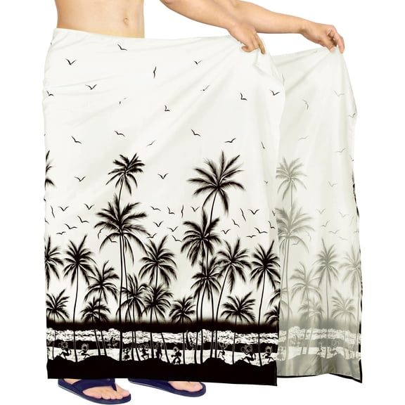 LA LEELA Men's Swim Bath Trunk Swimsuit Regular Surfing Swimwear Sarong Long Pareo Beach Wrap One Size White Summer Vacation Aloha