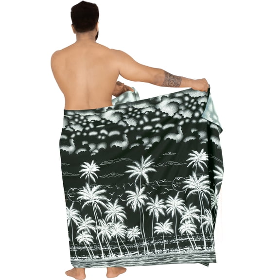 LA LEELA Men's Swim Bath Trunk Swimsuit Regular Surfing Swimwear Sarong Long Pareo Wrap One Size Midnight, Beach Summer Vacation Aloha