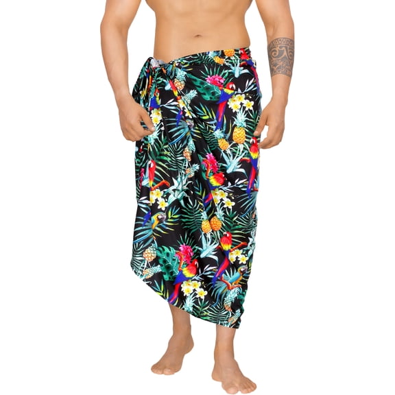 LA LEELA Men's Swim Trunk Beachwear Sarong Pareo Wrap One Size Black-AA858 Summer Vacation Party