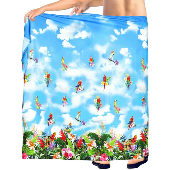 LA LEELA Men's Swim Trunk Beachwear Sarong Pareo Wrap One Size Blue-Z232 Summer Vacation Aloha