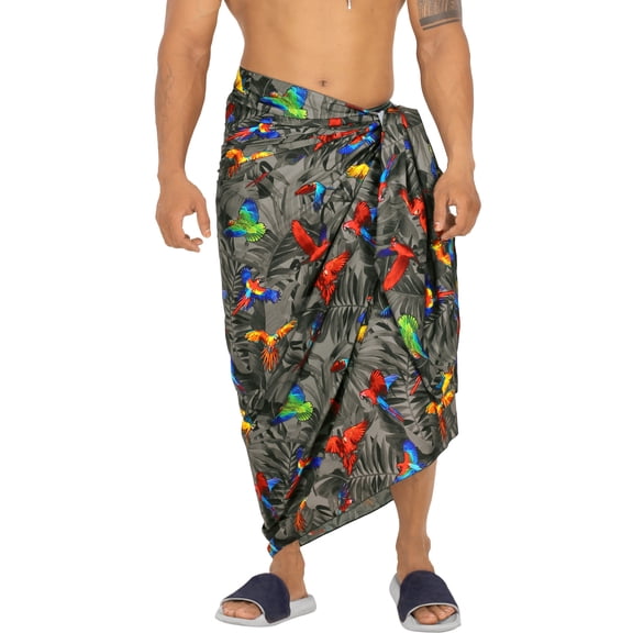 LA LEELA Men's Swim Trunk Beachwear Sarong Pareo Wrap One Size Coal, Cockatoo Summer Vacation Party