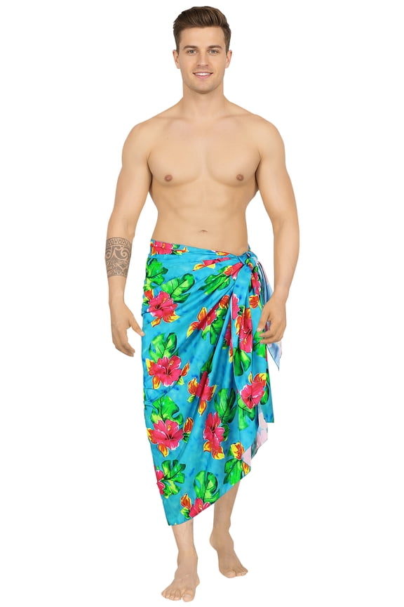 Men's Swim Trunk Beachwear Sarong Pareo Wrap One Size Floral, Blue Summer Vacation Party