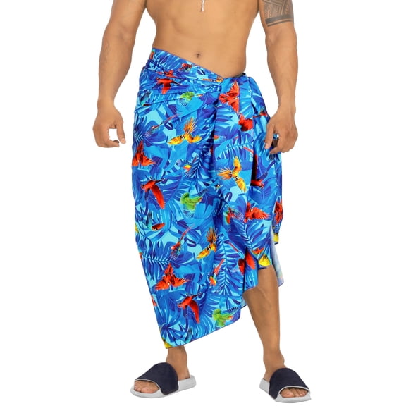 LA LEELA Men's Swim Trunk Beachwear Sarong Pareo Wrap One Size Lapis, Parrot Summer Vacation Aloha