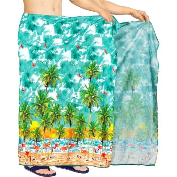 LA LEELA Men's Swim Trunk Beachwear Sarong Pareo Wrap One Size Seafoam, Palm Tree Summer Vacation Aloha