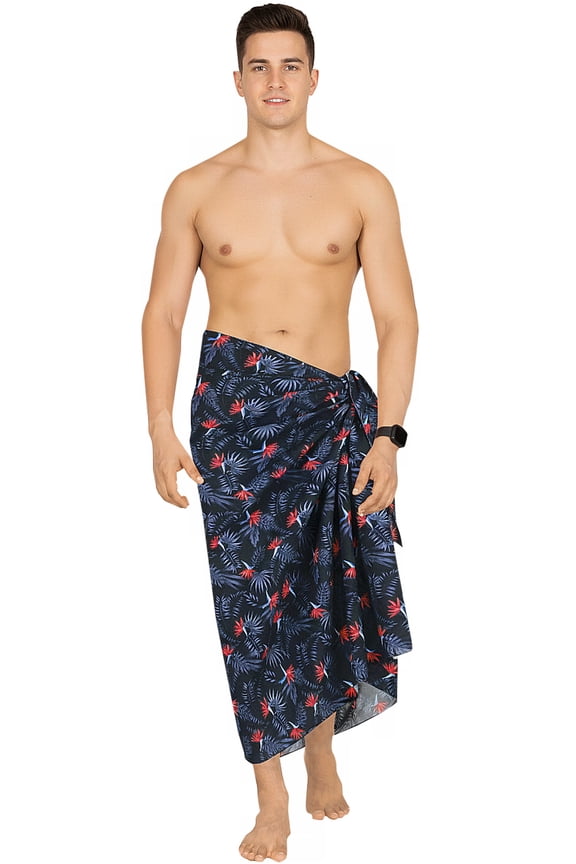 Men's Swimwear Beach Summer Pareo Long Sarong Wrap One Size Blue, Leaves Vacation Holiday Aloha