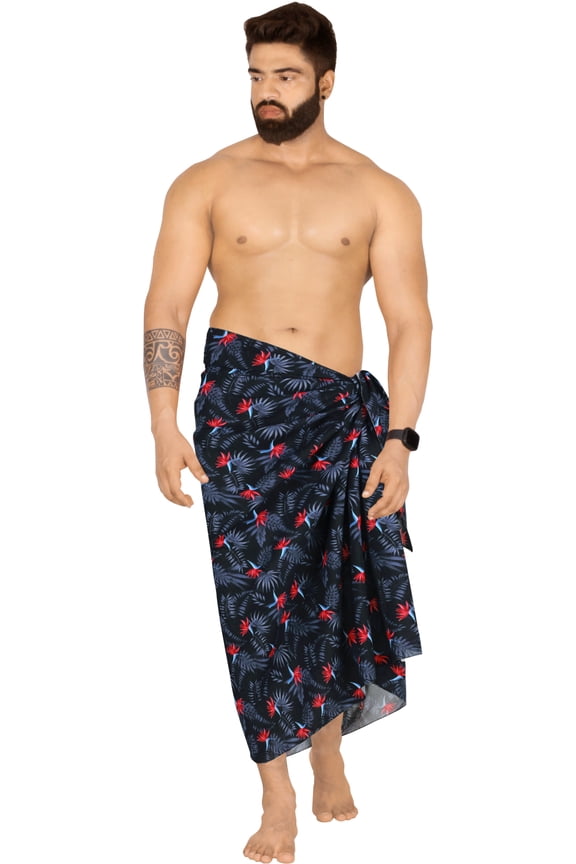 Men's Swimwear Beach Summer Pareo Long Sarong Wrap One Size Blue, Leaves Vacation Holiday Aloha