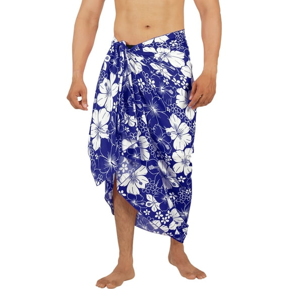 LA LEELA Men's Swimwear Beach Summer Pareo Long Sarong Wrap One Size Cobalt, Floral Vacation Holiday Party
