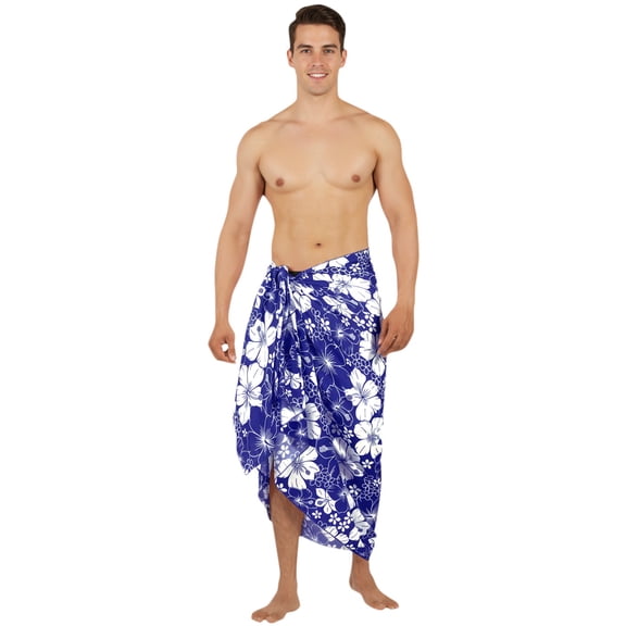 LA LEELA Men's Swimwear Beach Summer Pareo Long Sarong Wrap One Size Cobalt, Floral Vacation Holiday Party