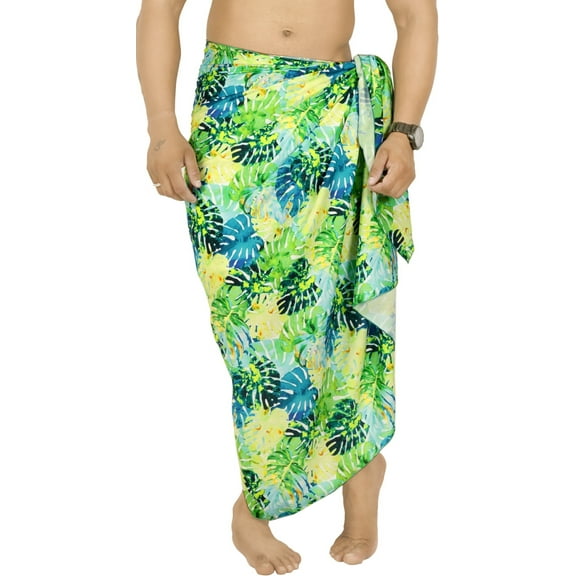 LA LEELA Men's Swimwear Beach Summer Pareo Long Sarong Wrap One Size Emerald, Leaves Vacation Holiday Aloha