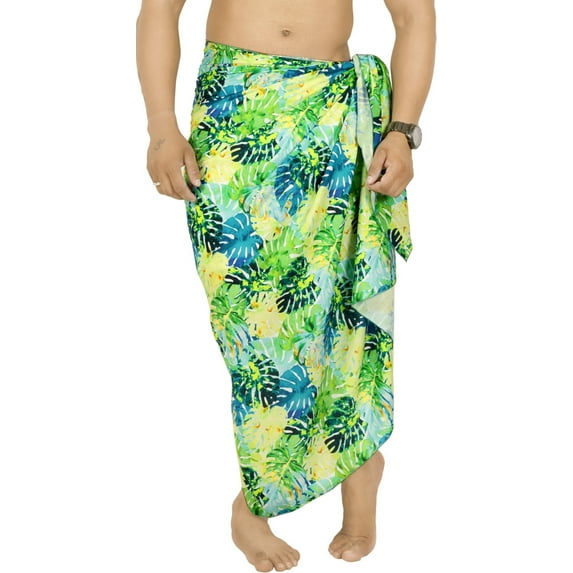 LA LEELA Men's Swimwear Beach Summer Pareo Long Sarong Wrap One Size Emerald, Leaves Vacation Holiday Aloha