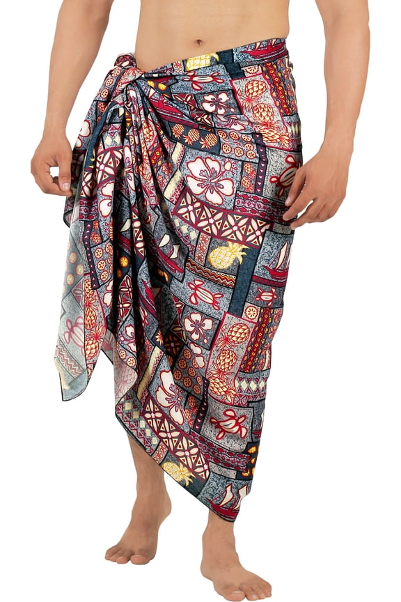 Men's Swimwear Beach Summer Pareo Long Sarong Wrap One Size Grey, Pineapple Vacation Holiday Aloha