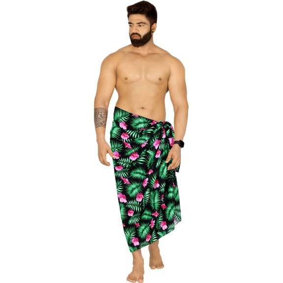 LA LEELA Men's Swimwear Beach Summer Pareo Long Sarong Wrap One Size Rainbow, Floral Vacation Holiday Party