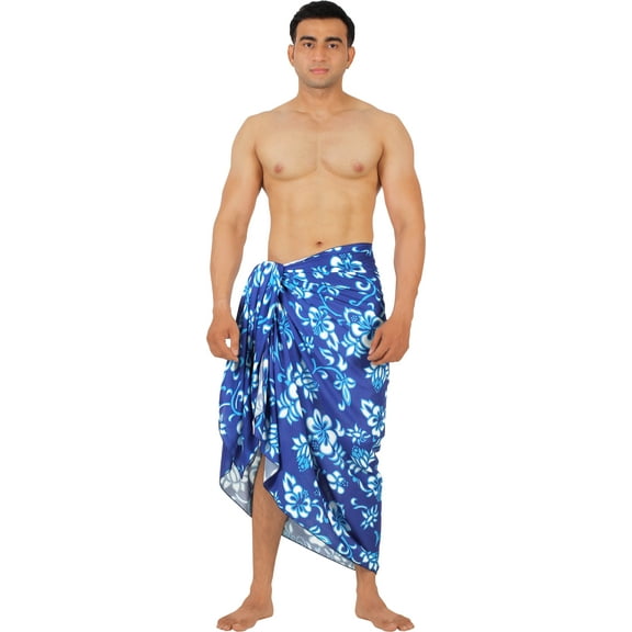 LA LEELA Men's Swimwear Beach Summer Pareo Long Sarong Wrap One Size Royal, Floral Vacation Holiday Aloha