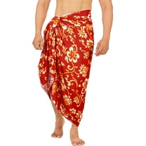 LA LEELA Men's Swimwear Beach Summer Pareo Long Sarong Wrap One Size Ruby, Hibiscus Vacation Holiday Aloha