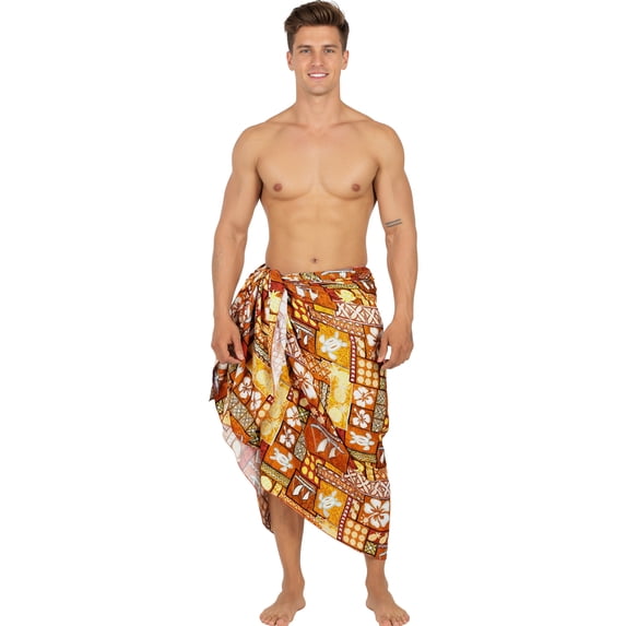 LA LEELA Men's Swimwear Beach Summer Pareo Long Sarong Wrap One Size Tawny, Turtle Vacation Holiday Aloha