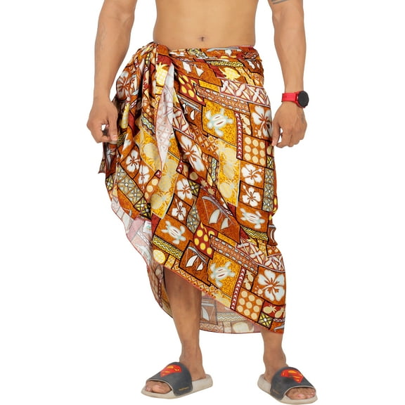 LA LEELA Men's Swimwear Beach Summer Pareo Long Sarong Wrap One Size Tawny, Turtle Vacation Holiday Aloha