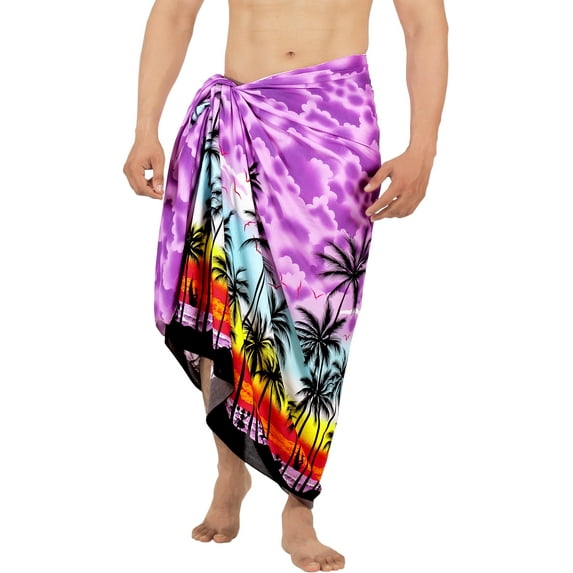 LA LEELA Men's Swimwear Beach Summer Pareo Long Sarong Wrap One Size Violet, Beach Vacation Holiday Party