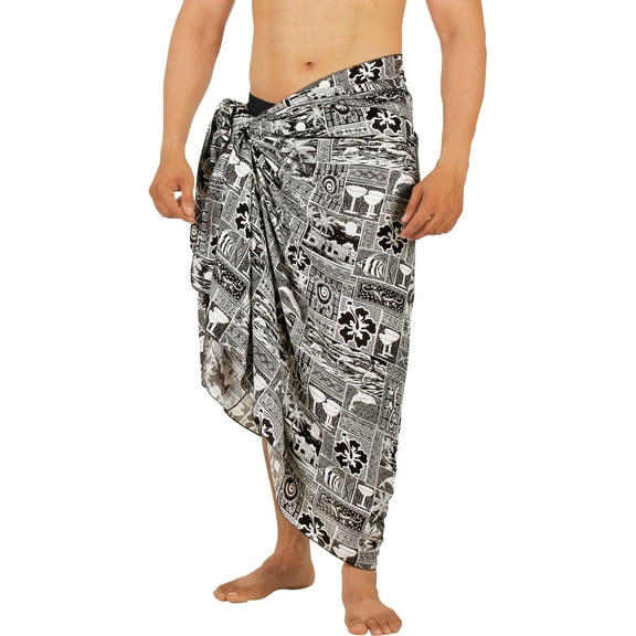 LA LEELA Men's Swimwear Beach Summer Pareo Long Sarong Wrap One Size White, Tropical Vacation Holiday Party
