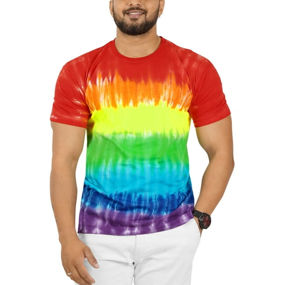 LA LEELA Men's Tshirt Short Sleeve Tie Dye Tee Crewneck Cotton LGBTQ Gay Pride T-Shirts Shirts for Men 3XL Multi, Rainbow Stripes