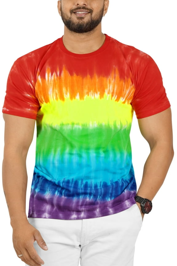 Men's Tshirt Short Sleeve Tie Dye Tee Crewneck Cotton LGBTQ Gay Pride T-Shirts Shirts for Men M Multi, Rainbow Stripes