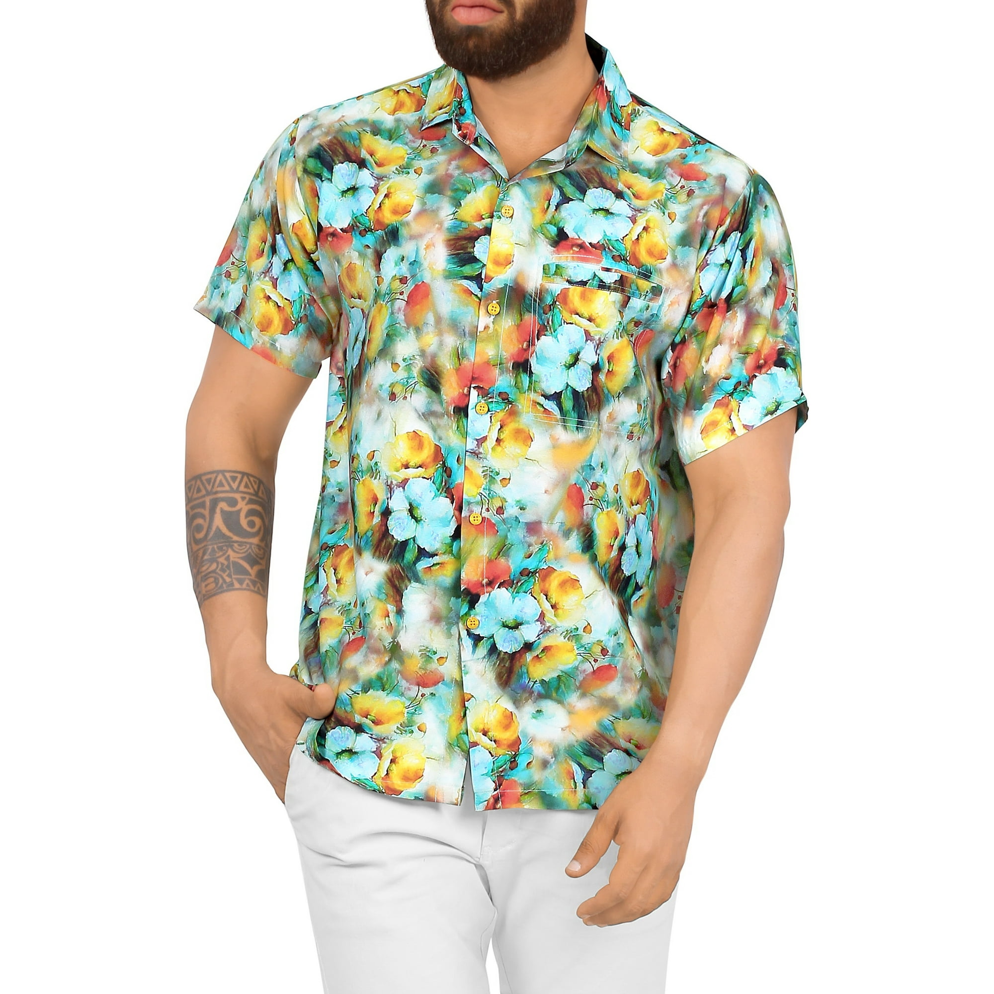 LA LEELA Men's Relaxed fit Beach hawaiian Shirt Aloha Tropical