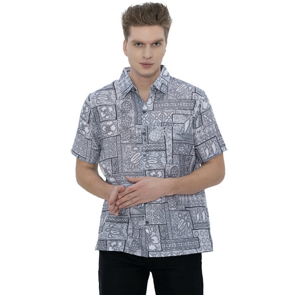 LA LEELA Mens Hawaiian Shirts Short Sleeve Button Down Shirt Men's Casual Shirts Vacation Tropical Summer Party Shirts for Men Funny M Grey Floral