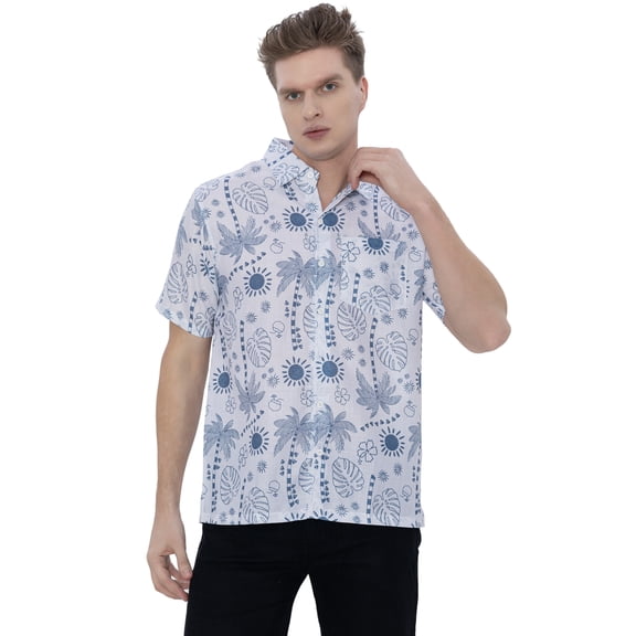 LA LEELA Mens Hawaiian Shirts Short Sleeve Button Down Shirt Men's Casual Vacation Tropical Beach Summer Party Shirts for Men Funny M White Palm Tree