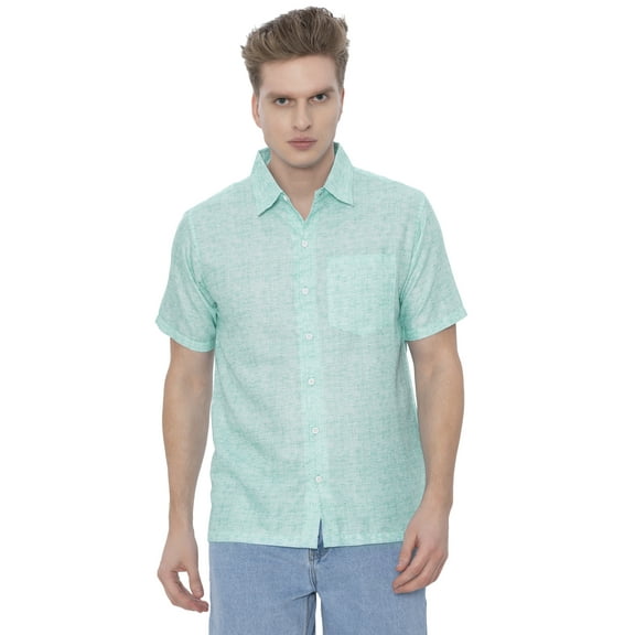 LA LEELA Mens Hawaiian Shirts Short Sleeve Button Down Shirt Men's Hawaii Boho Holiday Casual Summer Beach Shirts for Men Funny M Green Solid