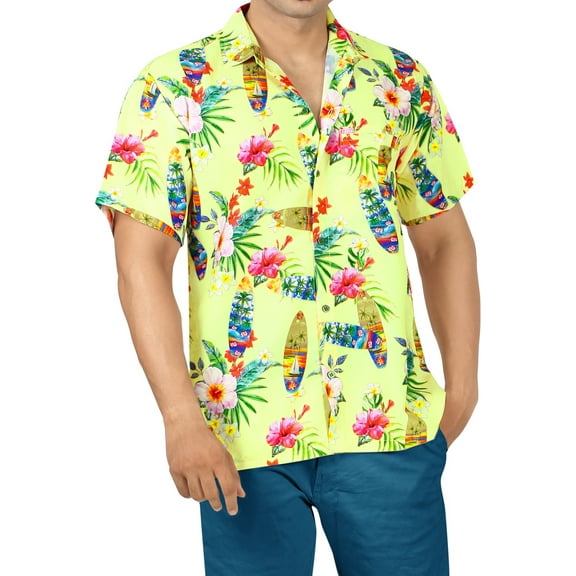 LA LEELA Mens Hawaiian Shirts Short Sleeve Button Down Shirt Men's Tropical Shirts Casual Holiday Summer Party Caribbean Shirts for Men Funny 4XL Aloha, Autumn Beige
