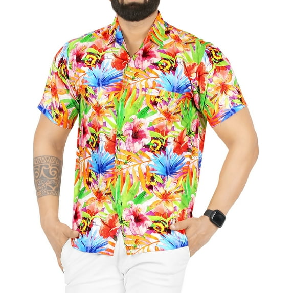 LA LEELA Mens Hawaiian Shirts Short Sleeve Button Down Shirt Men's Tropical Shirts Casual Holiday Summer Party Caribbean Shirts for Men Funny XS Tropical, Orange