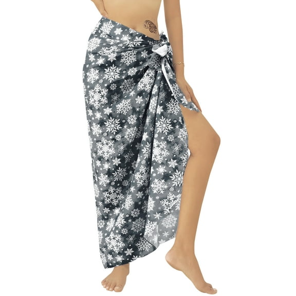 LA LEELA WoMen's Christmas Short Beachwear Cover-Up Coverups Bathing Suit Swim Cover Up Swimwear Wraps Sarong Beach Pareo One Size Gray Snowflakes