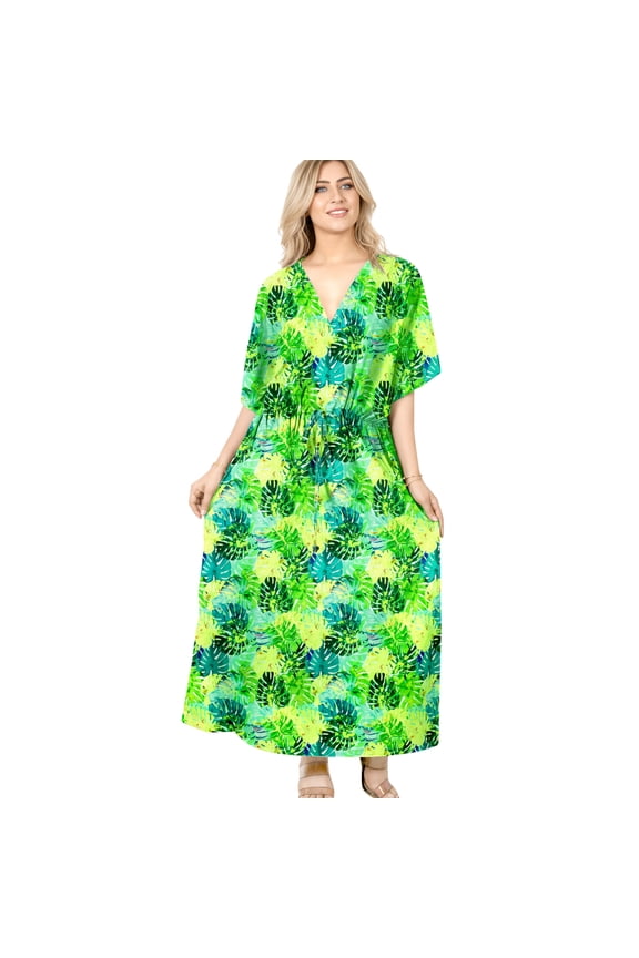 Women's African Beach Maxi Plus Size Ethnic Print Caftan Casual Long Slit Dress Loungewear Dashiki Dresses for Women 2X-3X Fern, Leaves