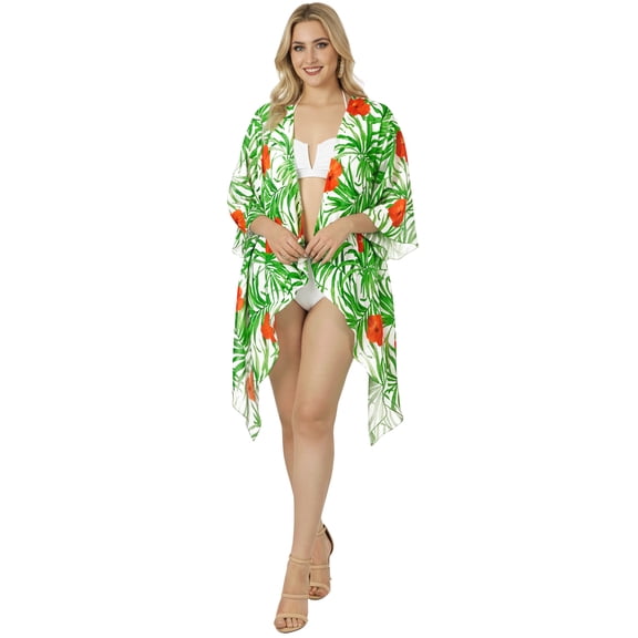 LA LEELA Women's Beach Bikini Cardigan Swimsuit Kimono L-XL Multi, Floral